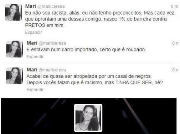 Jovem fez comentário com teor racista em seu perfil no Twitter Foto: Twitter