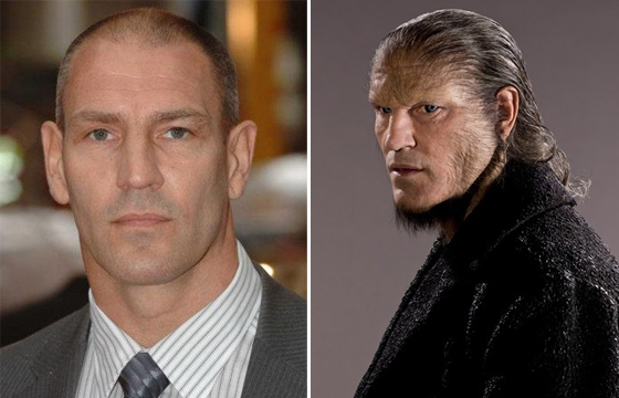 À direita: Dave como Fenrir de 'Harry Potter'