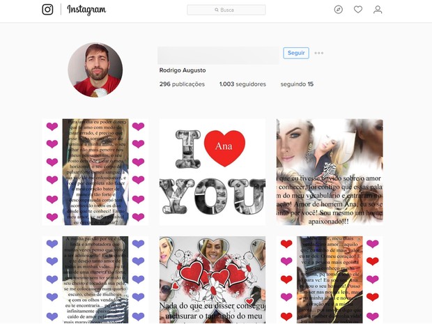 Fã Rodrigo Augusto, morto em Belo Horizonte, usava perfil no Instagram para declarar amor à apresentadora Ana Hickmann (Foto: Reprodução/Instagram)