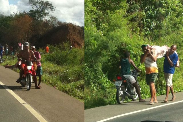 Churrascão garantido: Caminhão da Friboi é saqueado depois de acidente