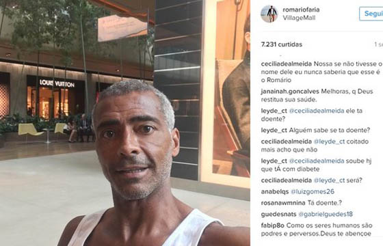 Com 10 kg a menos, Romário posta selfie e chama atenção de seguidores