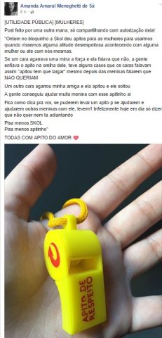 Apito antiassédio faz sucesso em redes sociais no Carnaval