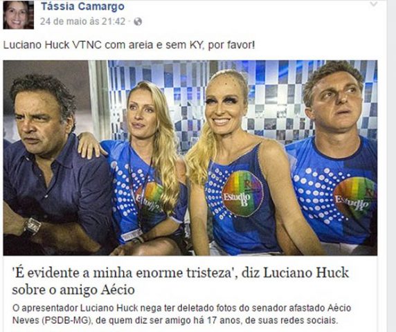 Atriz Tássia Camargo detona Luciano Huck: "VTNC"