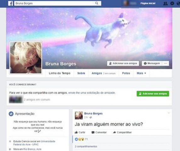 Estudante transmite suicídio ao vivo por rede social: 'já viram alguém morrer?'