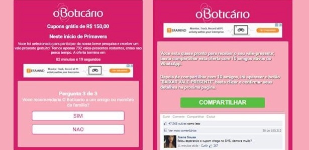Golpe no WhatsApp promete vale-presente do Boticário para enganar usuário