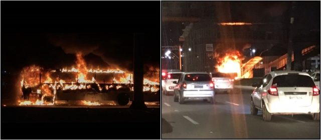 Após suposta pane elétrica, incêndio destrói ônibus na Ligação Iguatemi-Paralela