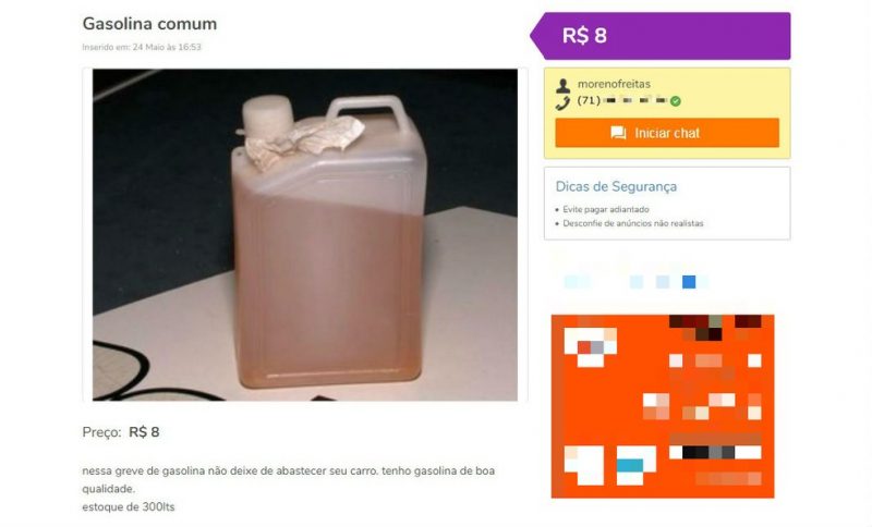 Com escassez de combustíveis em postos, anunciantes da BA cobram até R$ 8 por litro de gasolina em site de vendas