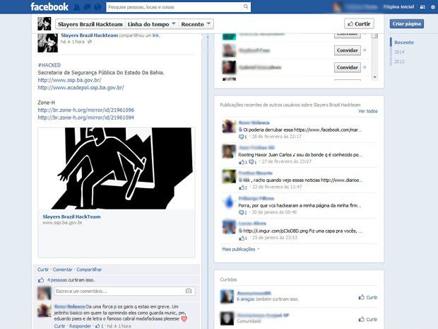 Invasão de site da SSP-BA registrada em redes sociais (Foto: Reprodução/Facebook)
