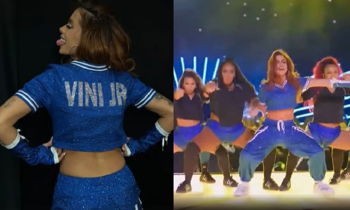 Anitta apresenta nova música e homenageia Vini Jr em show na Liga dos Campeões