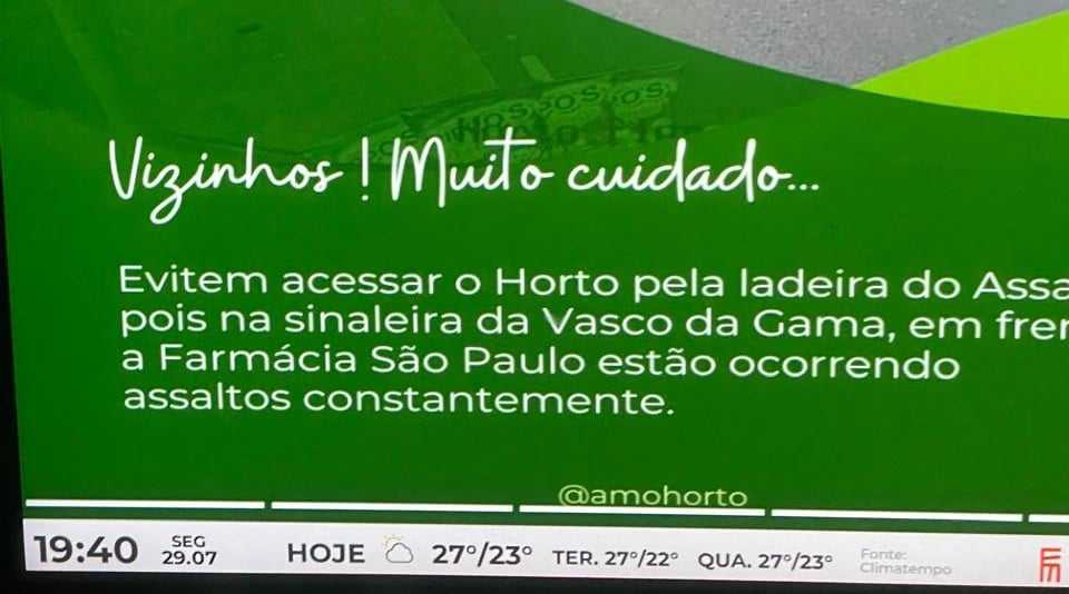 Alerta: AmoHorto denuncia assaltos na Vasco da Gama.