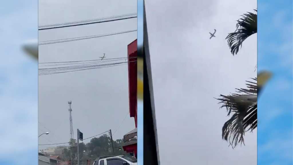 Avião gira no ar enquanto cai em Vinhedo, no interior de SP